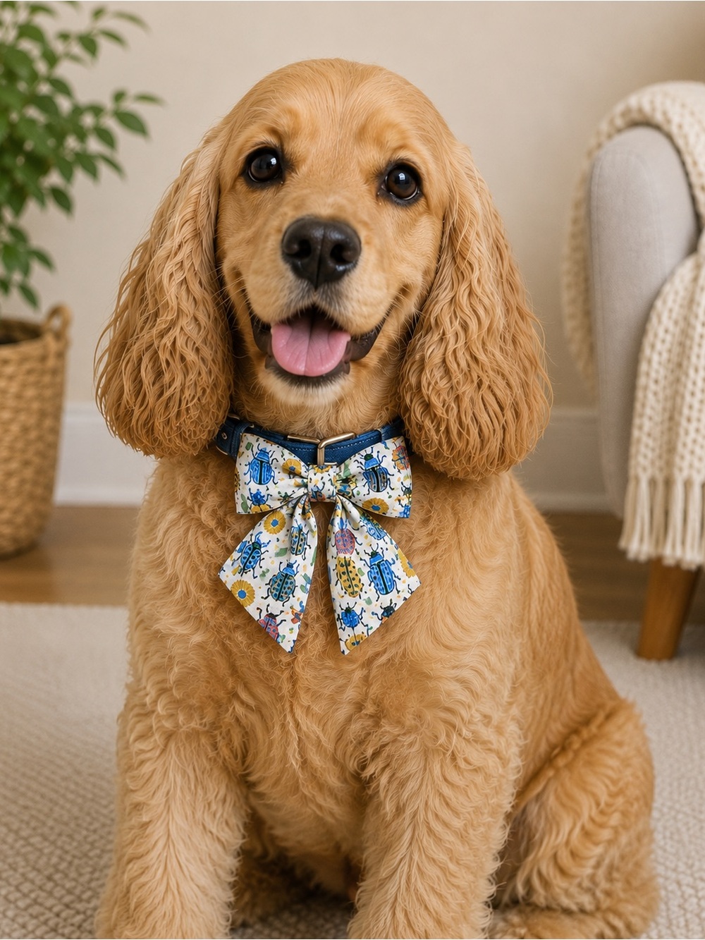Griffy & Drake Bug Print Sailor Bow Dog Collar Accessory Medium 4.5”x 4.5” NWT